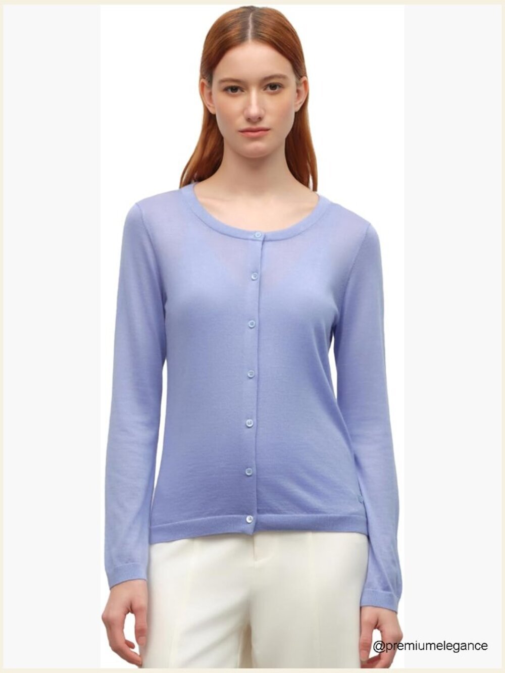 Womens Crew Neck Cardigan Long Sleeve Button Front 70 Cashmere 30 Silk